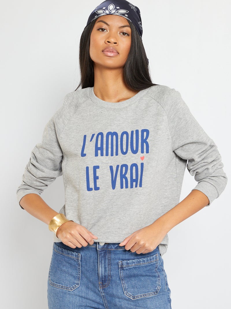 Sweat en molleton imprimé gris - Kiabi