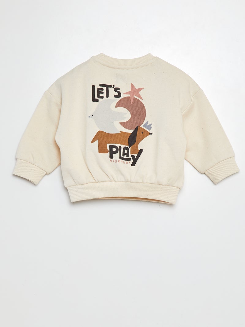 Sweat en molleton imprimé recto/verso Ecru - Kiabi