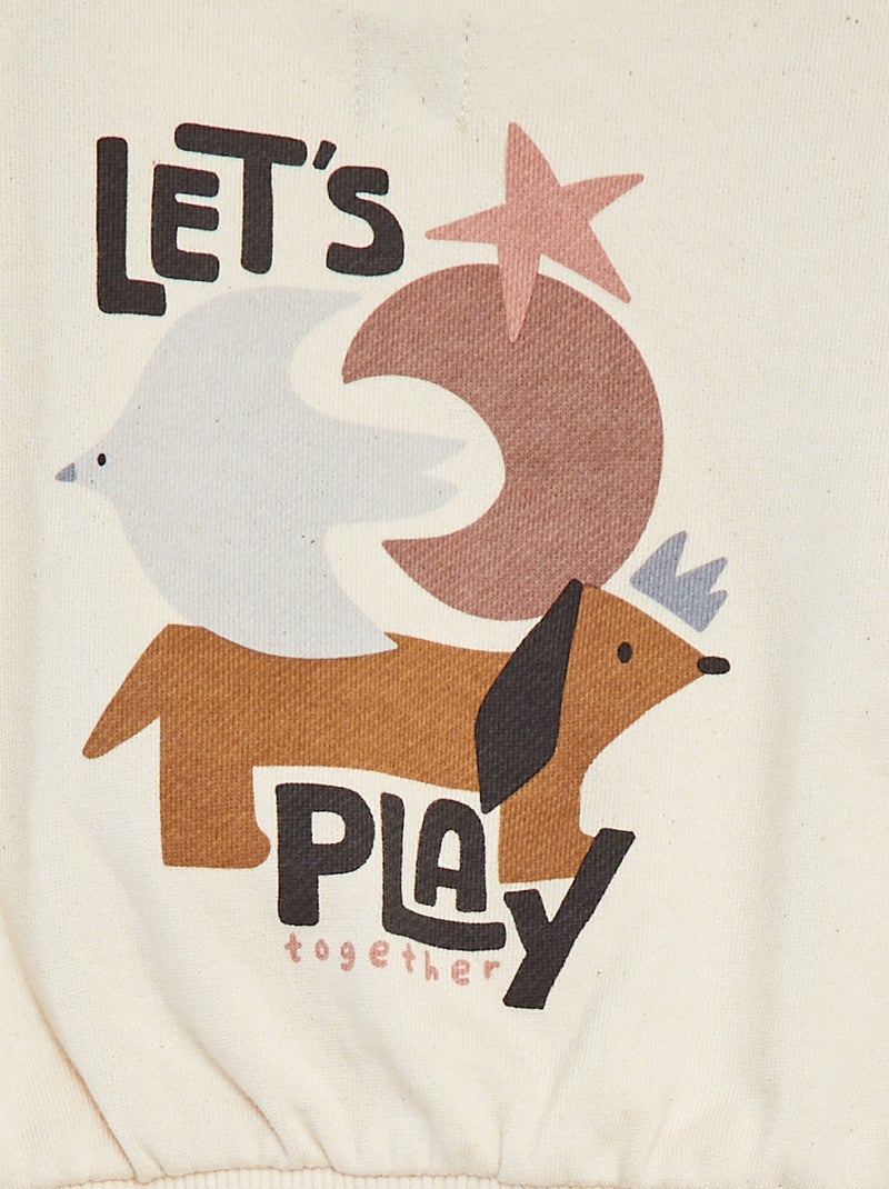 Sweat en molleton imprimé recto/verso Ecru - Kiabi