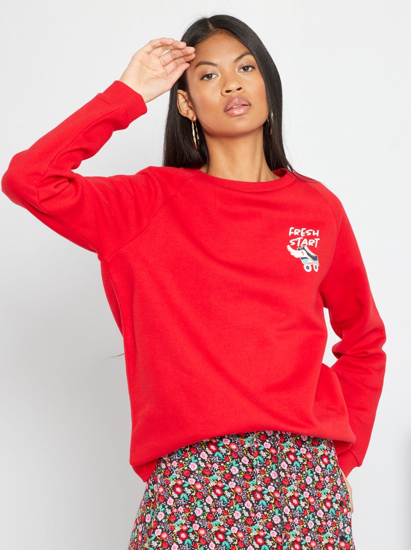Sweat en molleton imprimé rouge - Kiabi