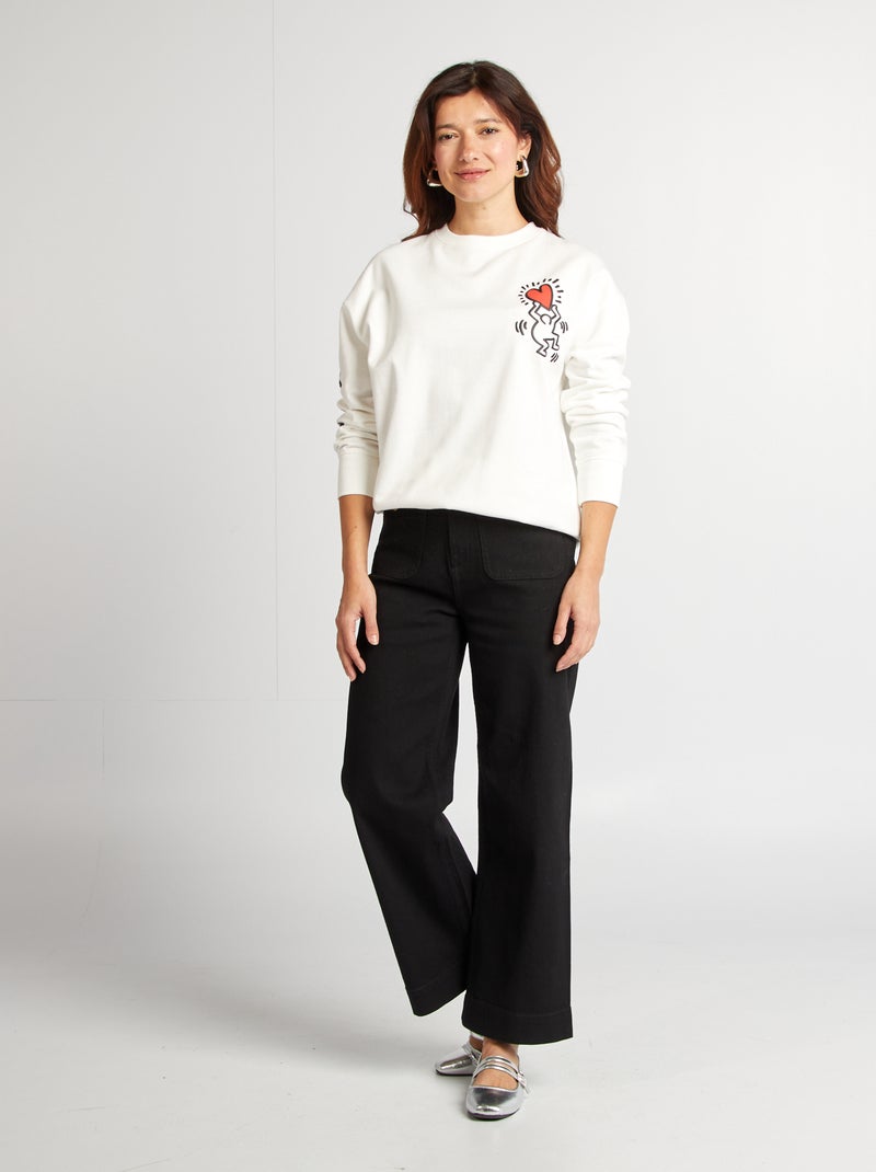 Sweat en molleton 'Keith Haring' imprimé recto verso blanc - Kiabi