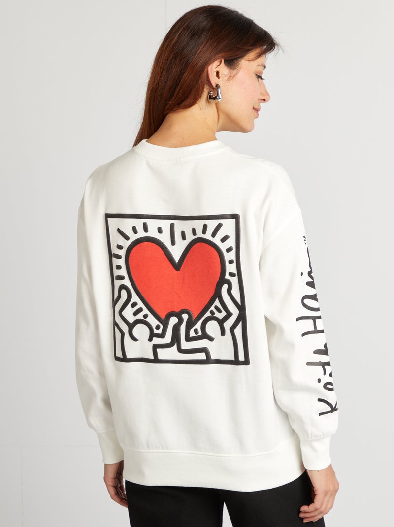 Sweat en molleton 'Keith Haring' imprimé recto verso blanc - Kiabi