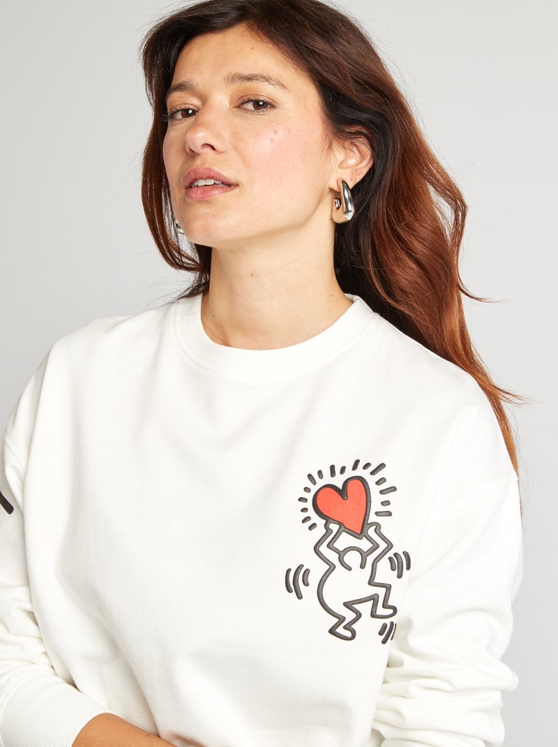 Sweat en molleton 'Keith Haring' imprimé recto verso blanc - Kiabi