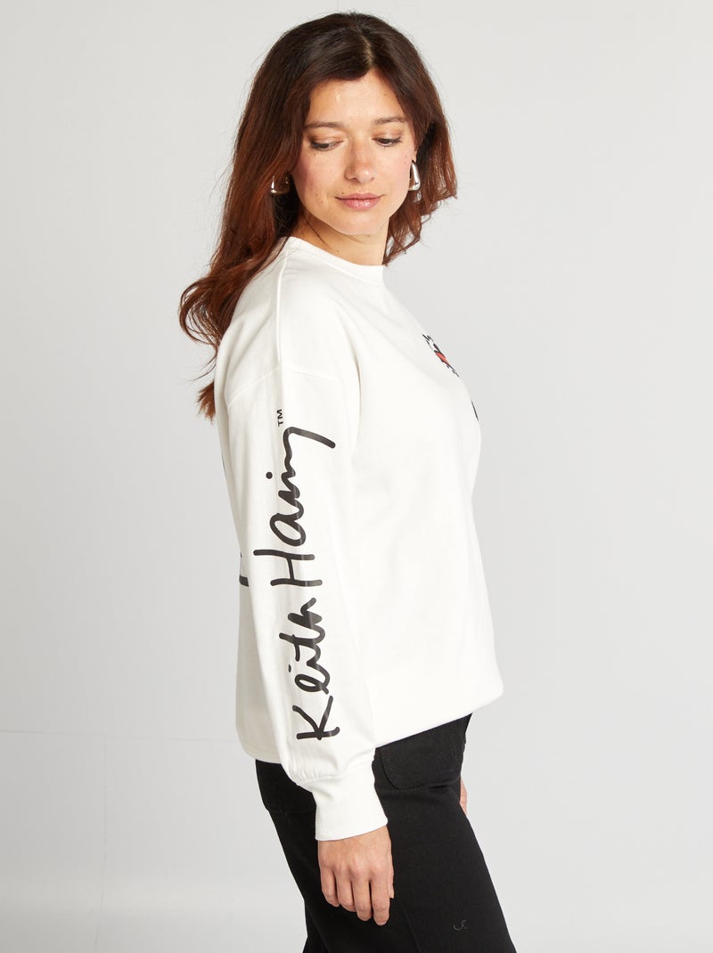 Sweat en molleton 'Keith Haring' imprimé recto verso blanc - Kiabi