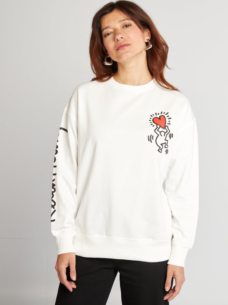 Sweat en molleton 'Keith Haring' imprimé recto verso blanc - Kiabi