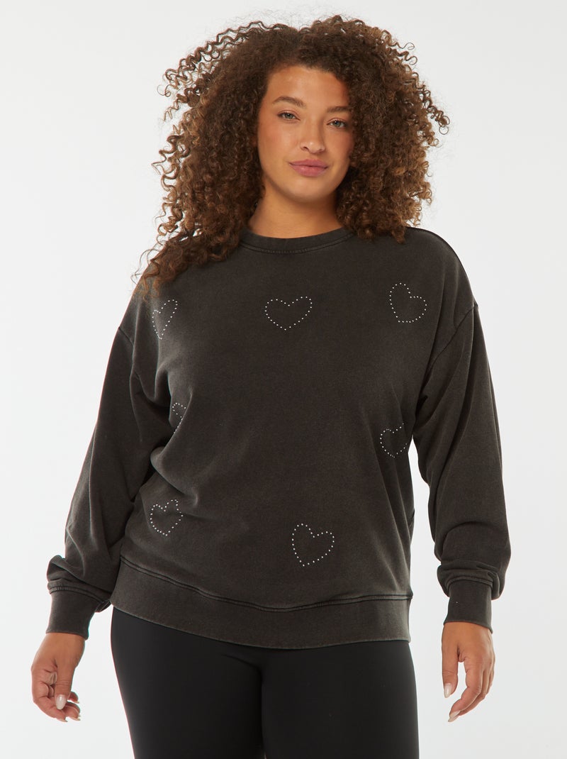 Sweat en molleton léger avec étoiles en strass Noir - Kiabi