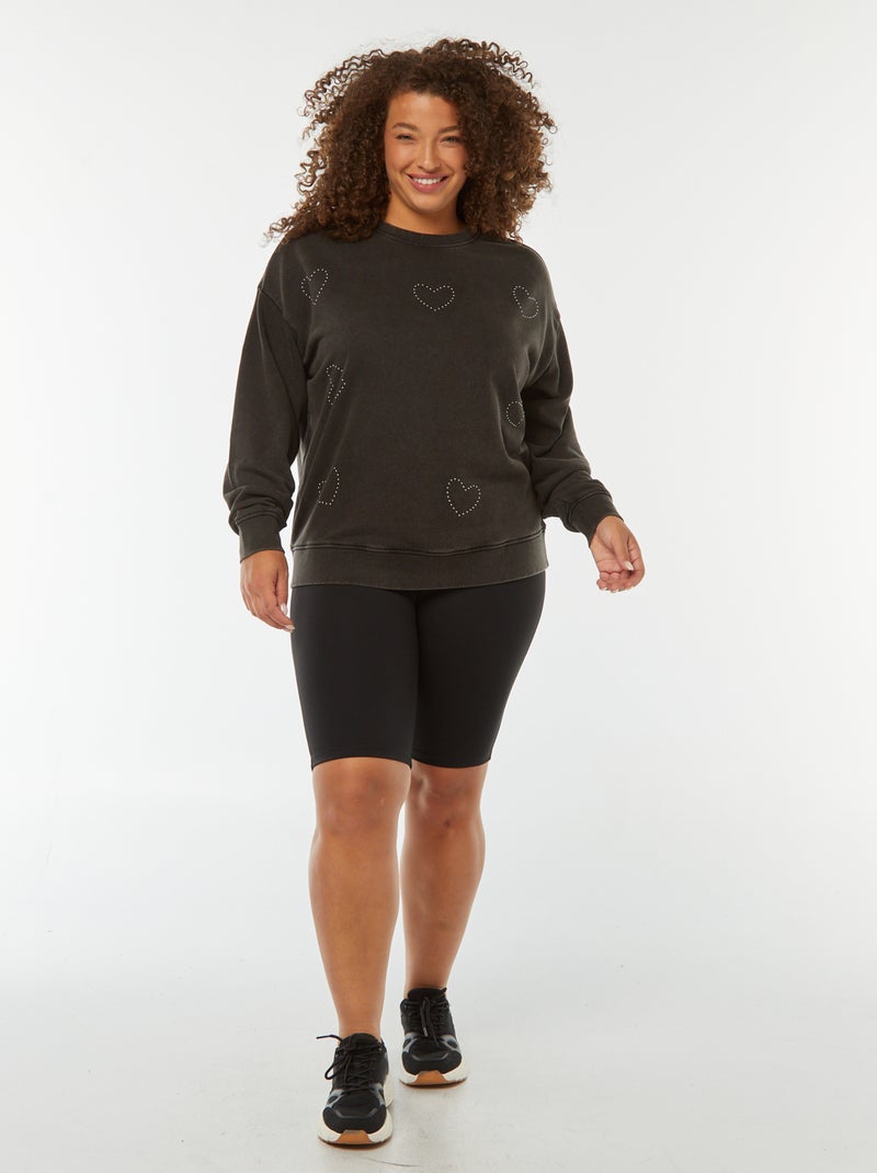 Sweat en molleton léger avec étoiles en strass Noir - Kiabi