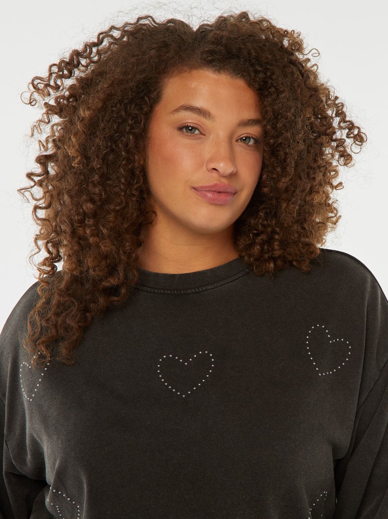 Sweat en molleton léger avec étoiles en strass Noir - Kiabi
