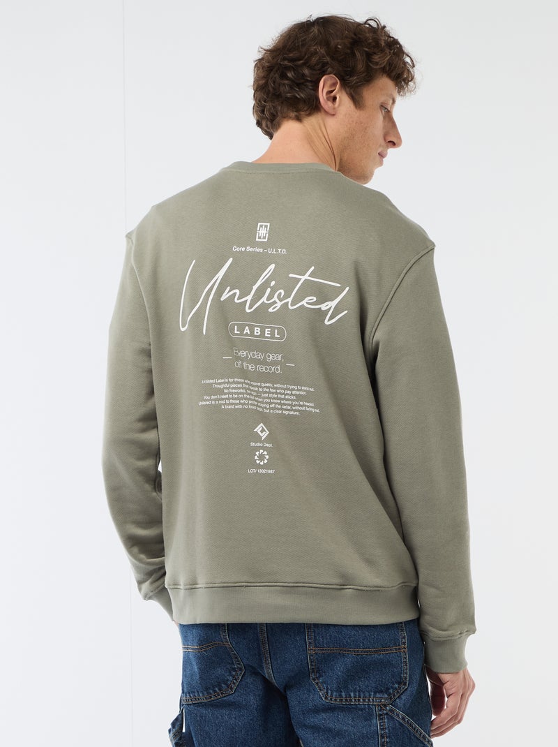 Sweat en molleton léger imprimé recto/verso Kaki - Kiabi