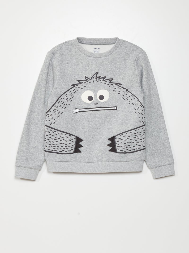 Sweat en molleton ludique Gris - Kiabi