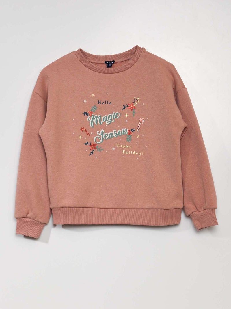 Sweat en molleton 'noël' Rose - Kiabi
