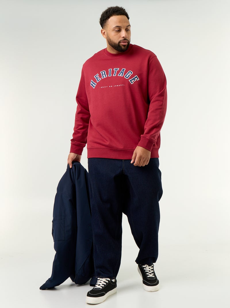 Sweat en molleton non gratté avec inscription Rouge - Kiabi