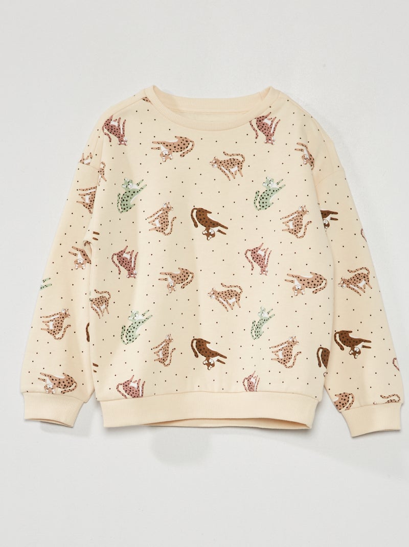 Sweat en molleton 'panthère' Beige - Kiabi