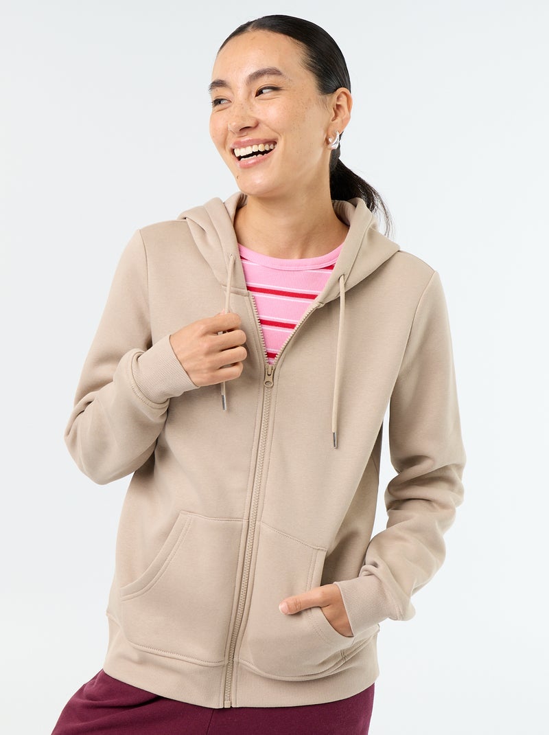 Sweat en molleton pour femme à capuche zippé Beige - Kiabi