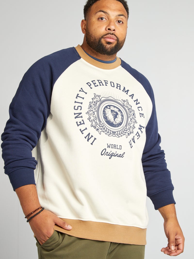Sweat en molleton style universitaire Blanc/marine - Kiabi
