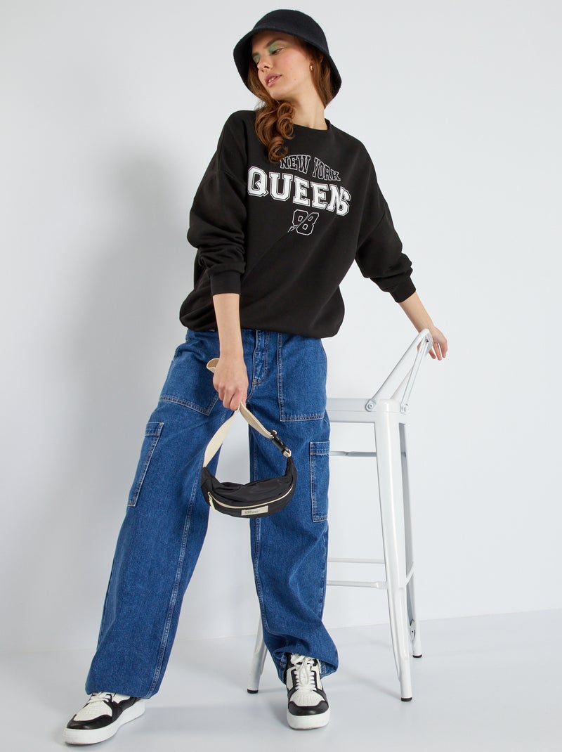 Sweat en molleton style US noir - Kiabi