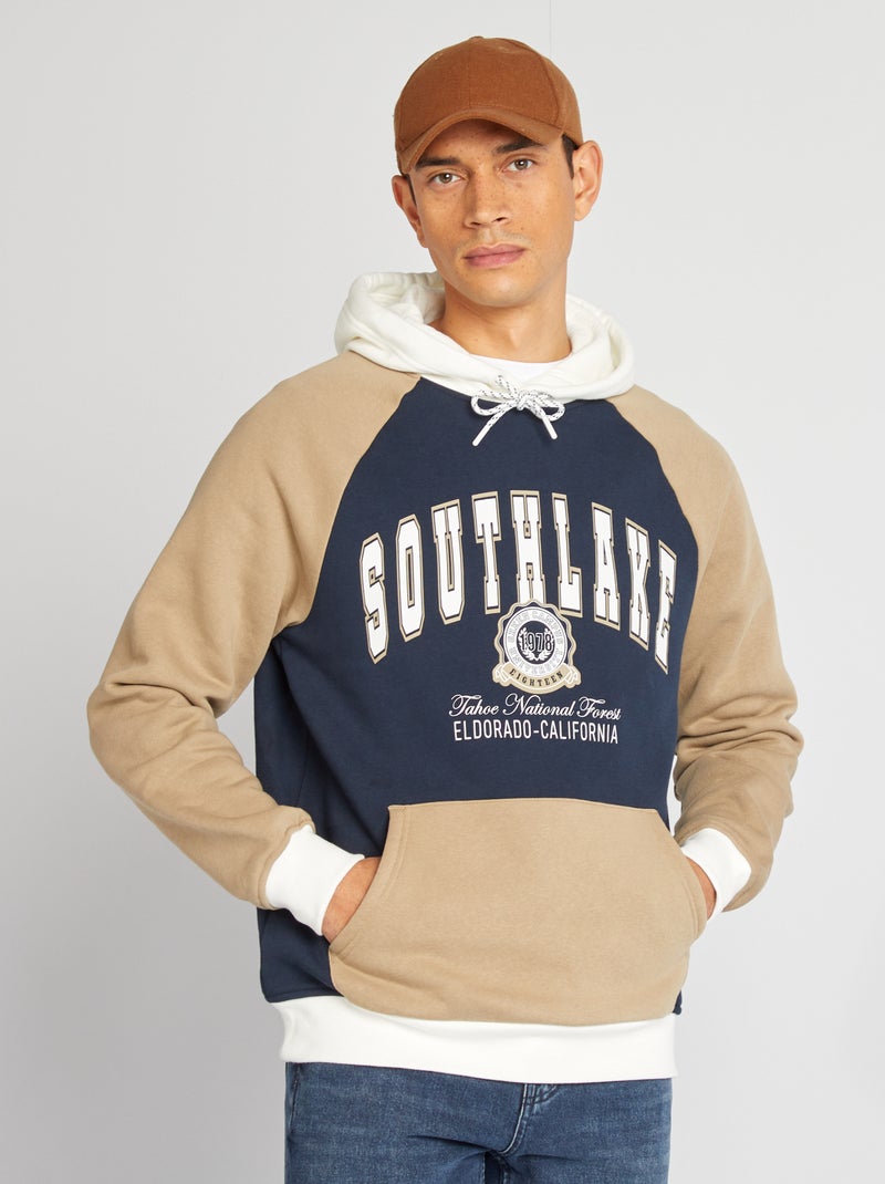 Sweat en molleton type université américaine Marine/beige - Kiabi