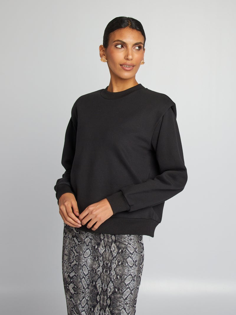 Sweat en molleton uni avec épaulettes noir - Kiabi