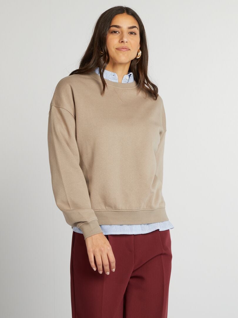 Sweat en molleton uni Beige - Kiabi