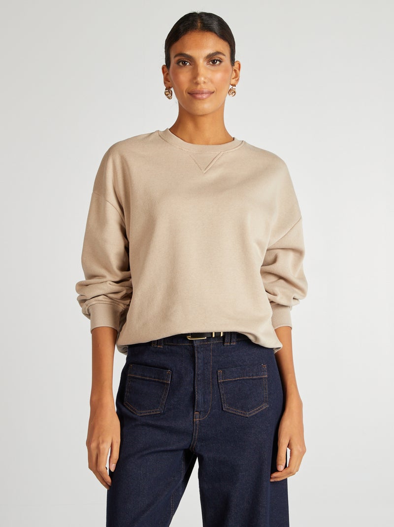 Sweat en molleton uni beige - Kiabi