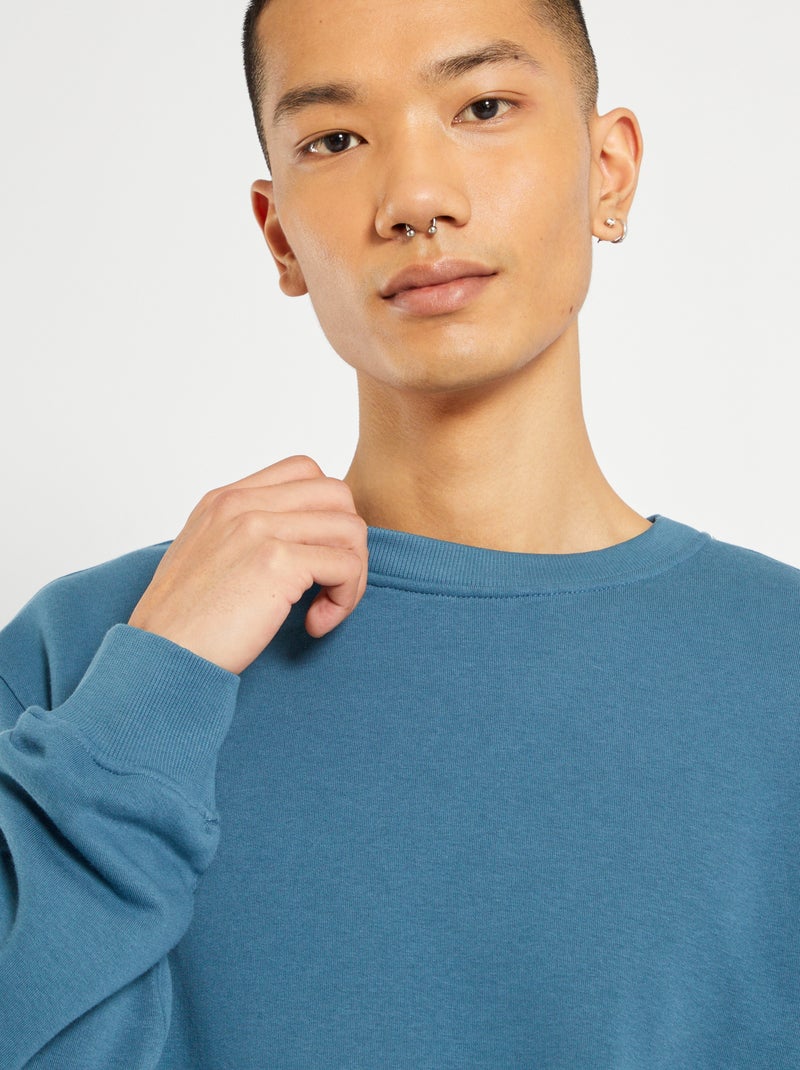 Sweat en molleton uni bleu indien - Kiabi