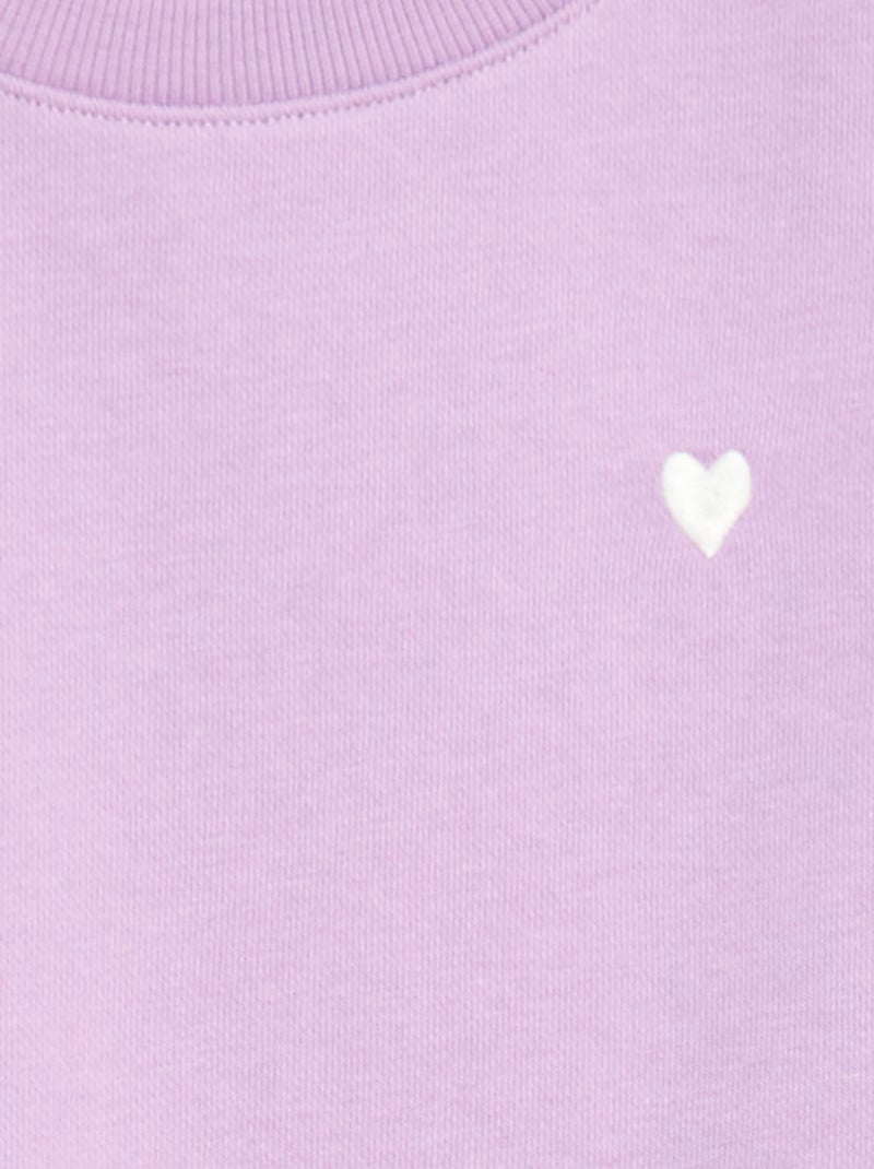 Sweat en molleton uni cœur brodé Violet - Kiabi