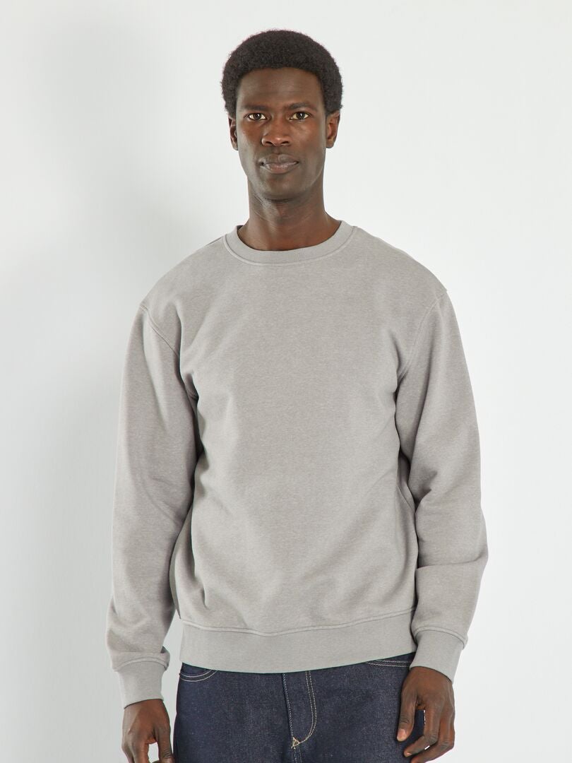 Sweat en molleton uni gris souris - Kiabi