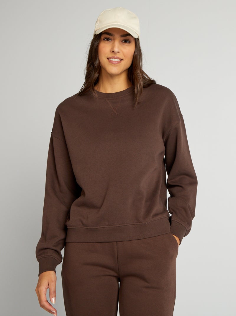 Sweat en molleton uni Marron - Kiabi