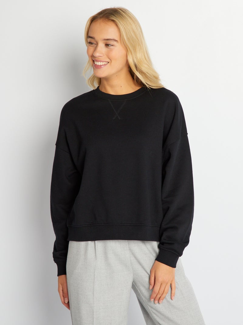 Sweat en molleton uni noir - Kiabi