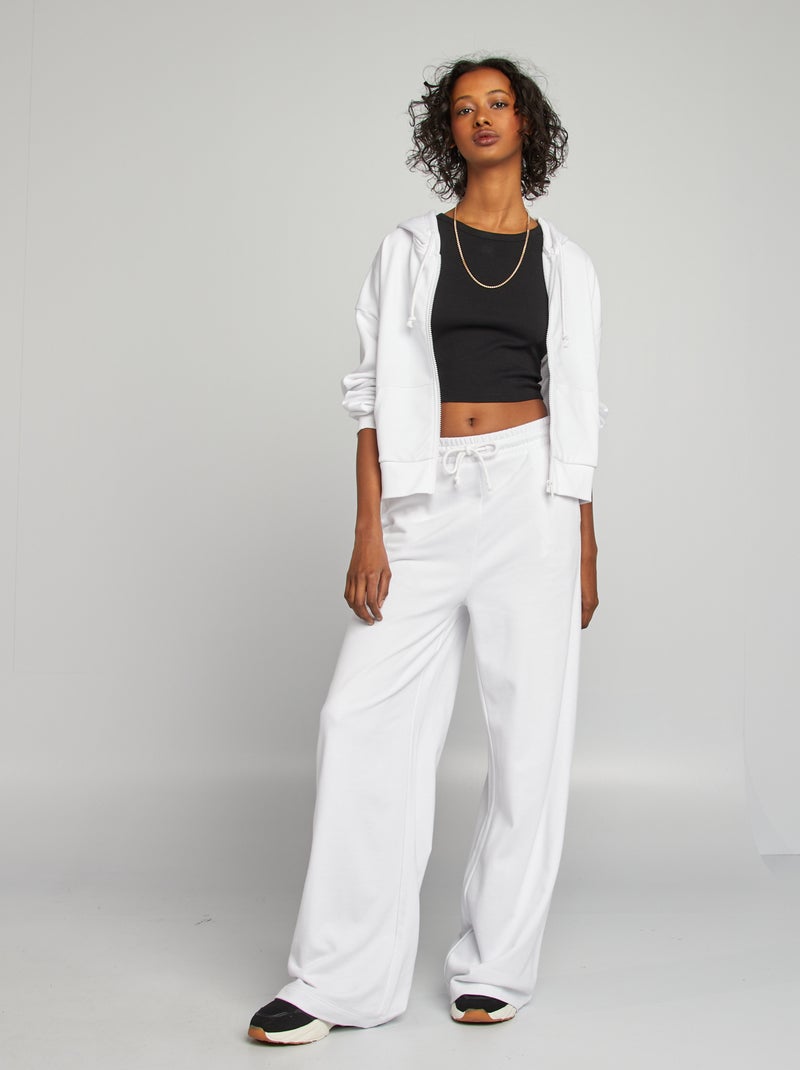 Sweat en molleton uni zippé à capuche blanc - Kiabi