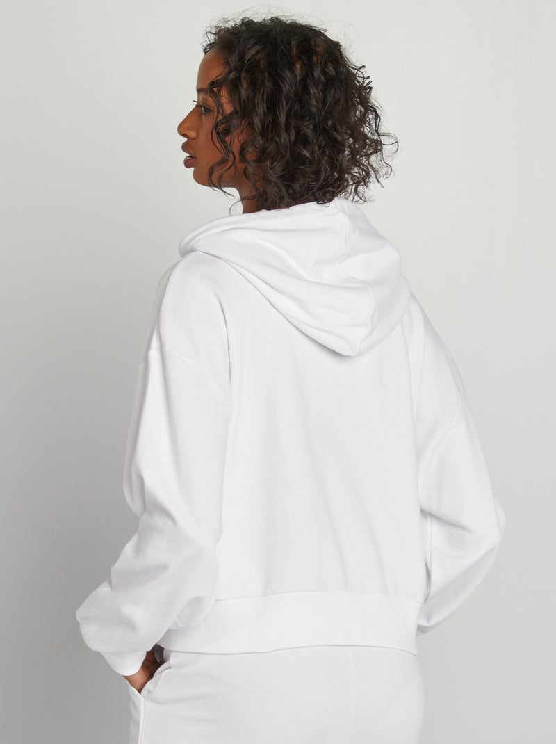 Sweat en molleton uni zippé à capuche blanc - Kiabi