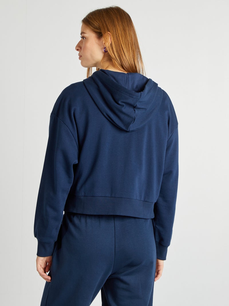 Sweat en molleton uni zippé à capuche Marine - Kiabi