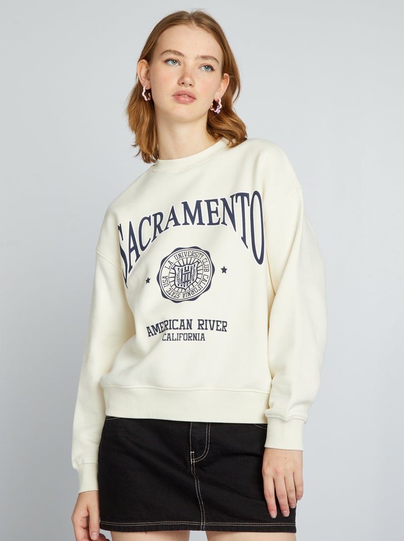 Sweat en molleton université américaine Beige - Kiabi