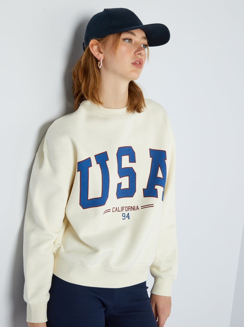 Sweat en molleton université américaine Beige - Kiabi
