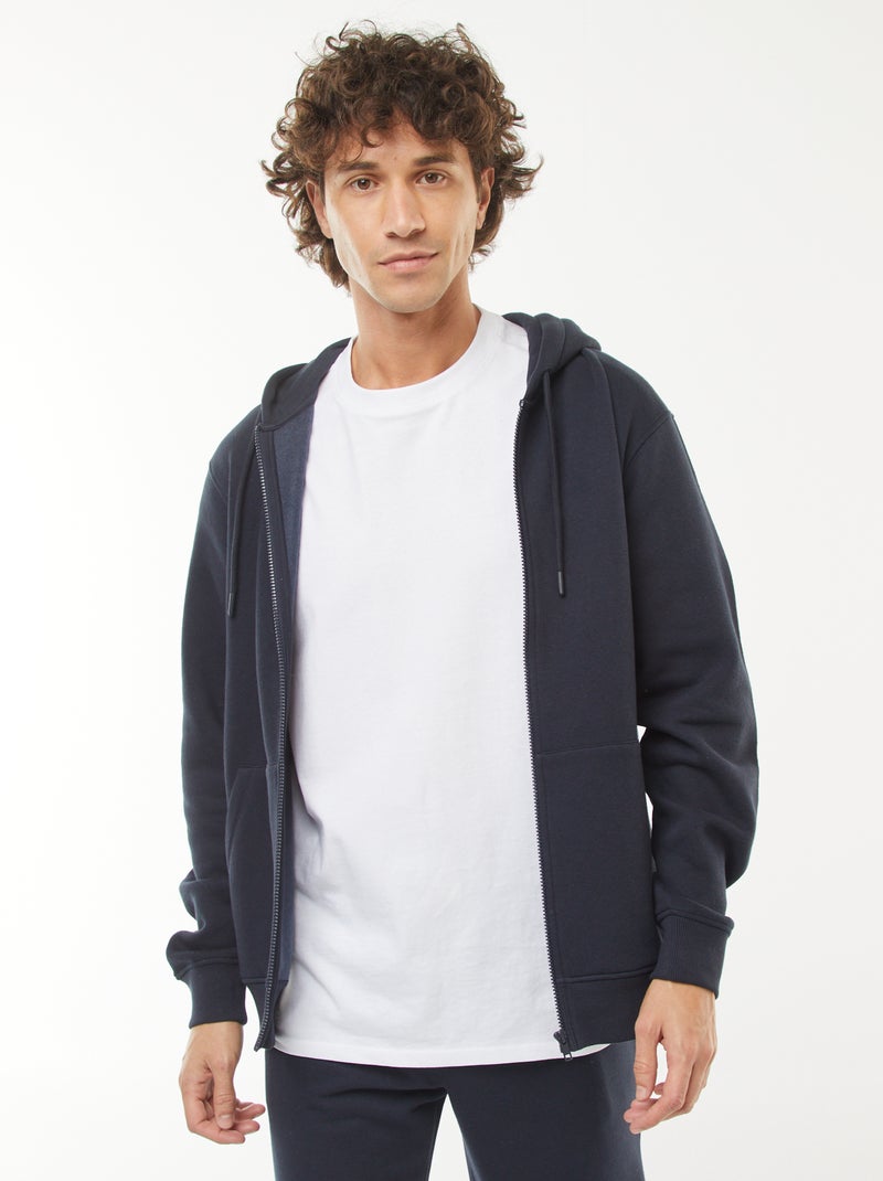 Sweat en molleton zippé à capuche Bleu - Kiabi