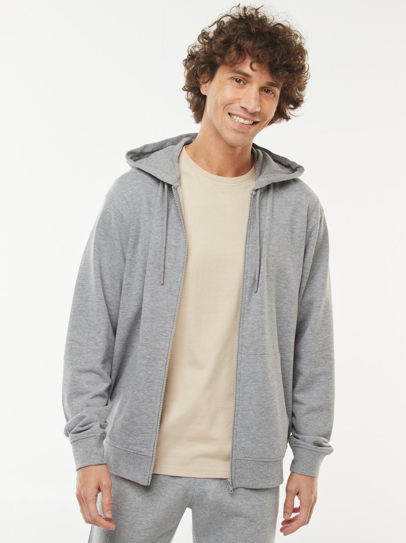 Sweat en molleton zippé à capuche Gris - Kiabi