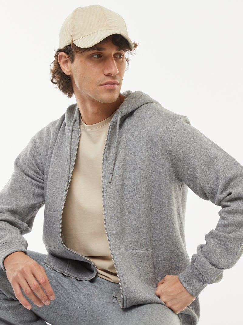 Sweat en molleton zippé à capuche Gris - Kiabi