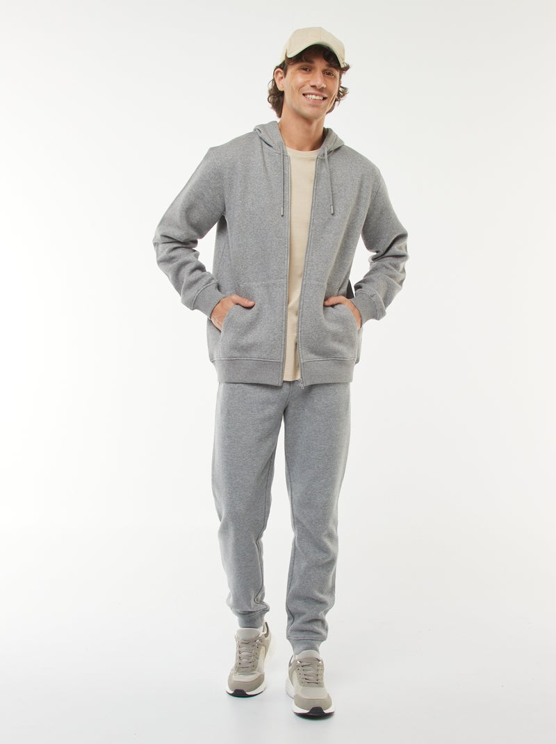 Sweat en molleton zippé à capuche Gris - Kiabi
