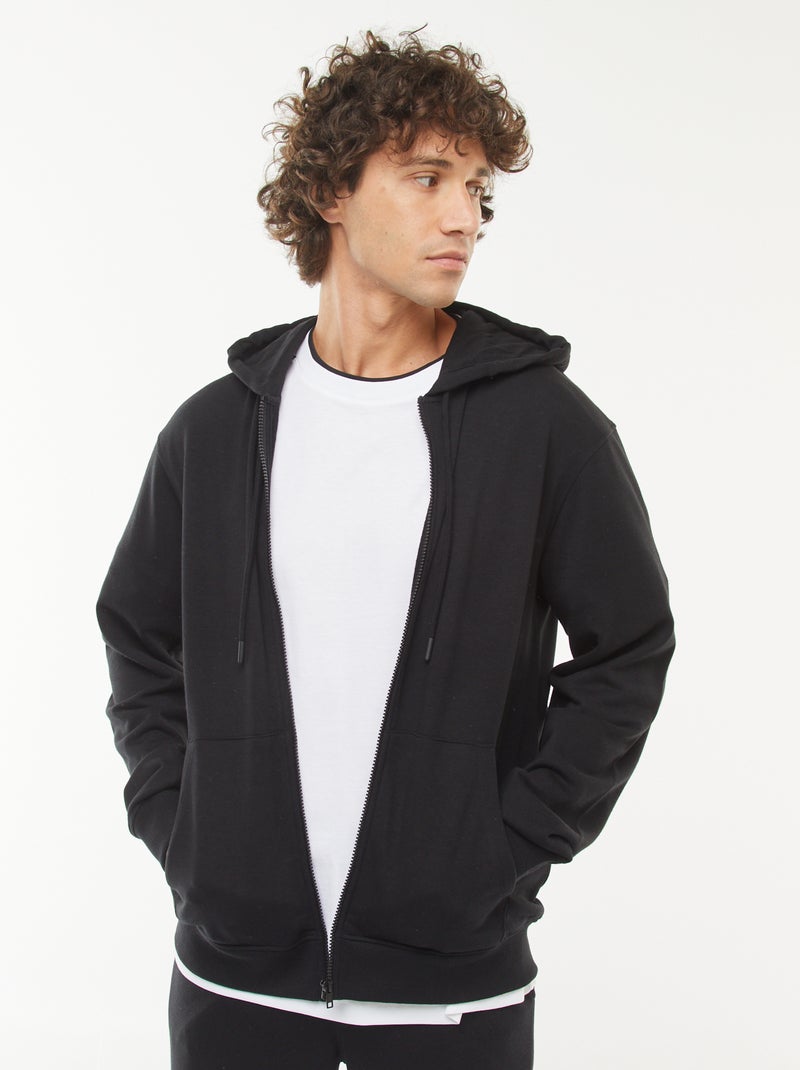 Sweat en molleton zippé à capuche noir - Kiabi