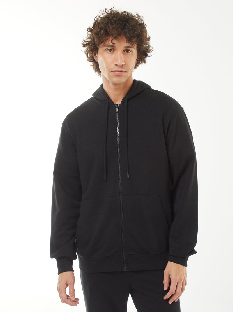 Sweat en molleton zippé à capuche Noir - Kiabi