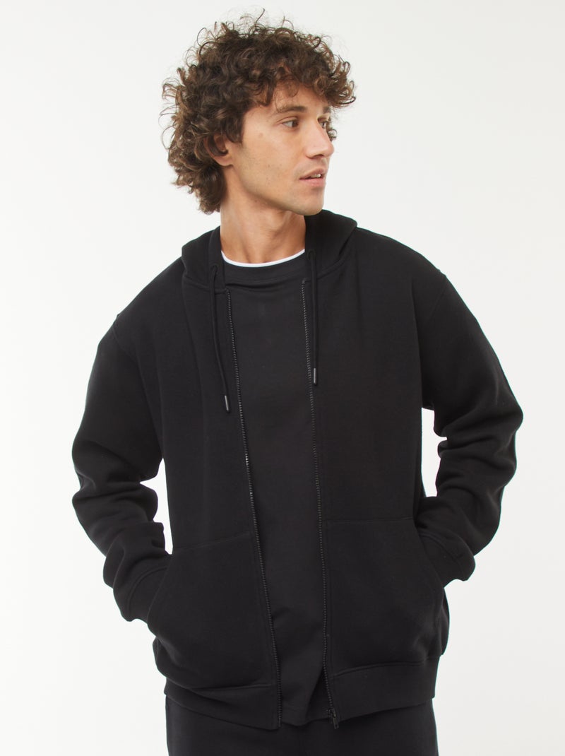 Sweat en molleton zippé à capuche noir - Kiabi