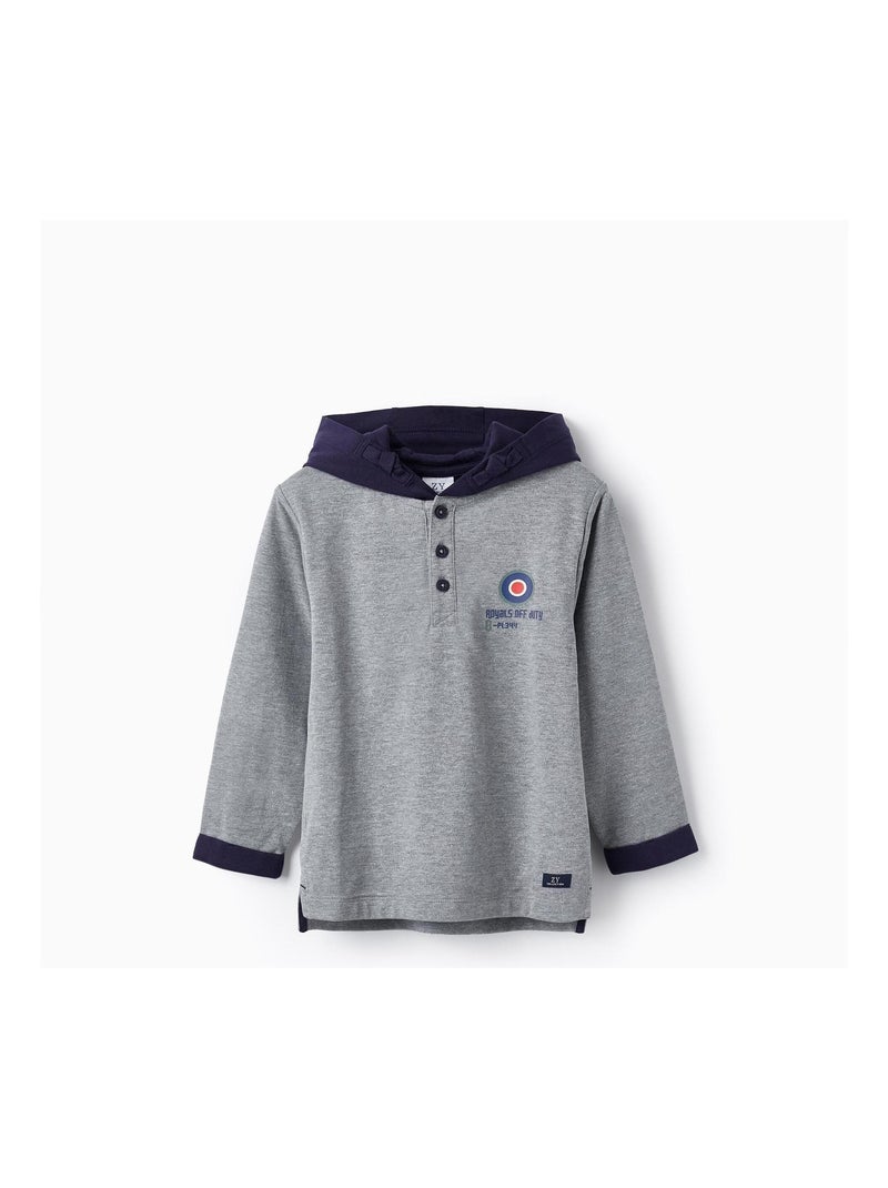 Sweat en Piqué avec Capuche pour Garçon manches longues ROYALS OFF DUTY Gris - Kiabi