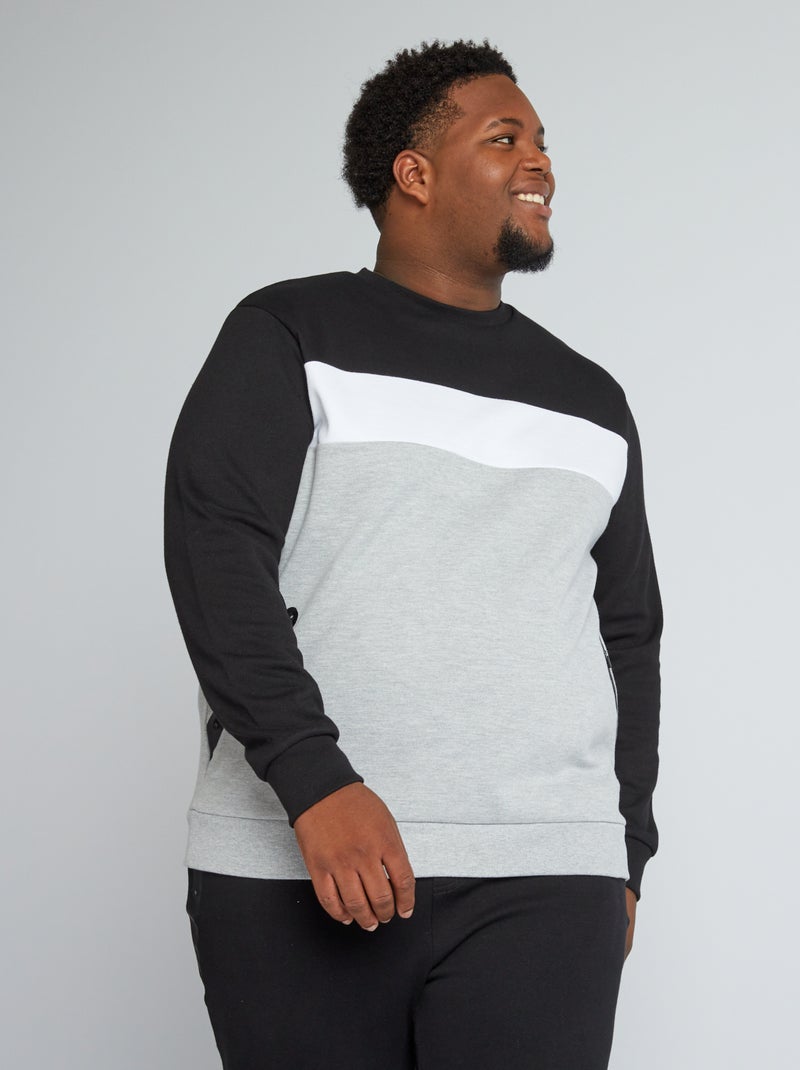 Sweat en piqué de coton avec poches Noir/gris - Kiabi
