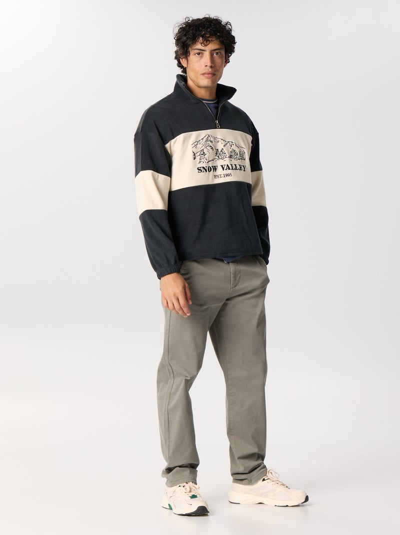 Sweat en polaire avec bandes contrastées Noir - Kiabi