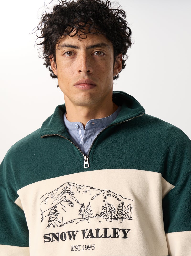 Sweat en polaire avec bandes contrastées Vert - Kiabi