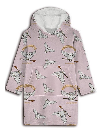 Sweat en Polaire Harry Potter oversize Rose - Hedwige la Chouette - Taille enfant