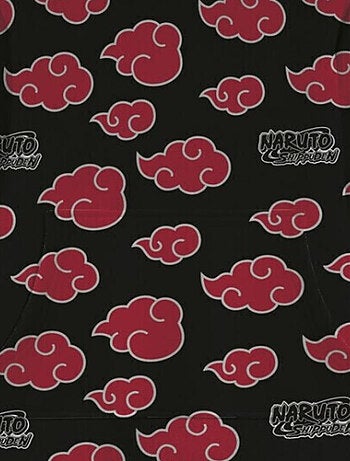Sweat en polaire Naruto oversize Noir et Rouge avec motifs - Taille enfant