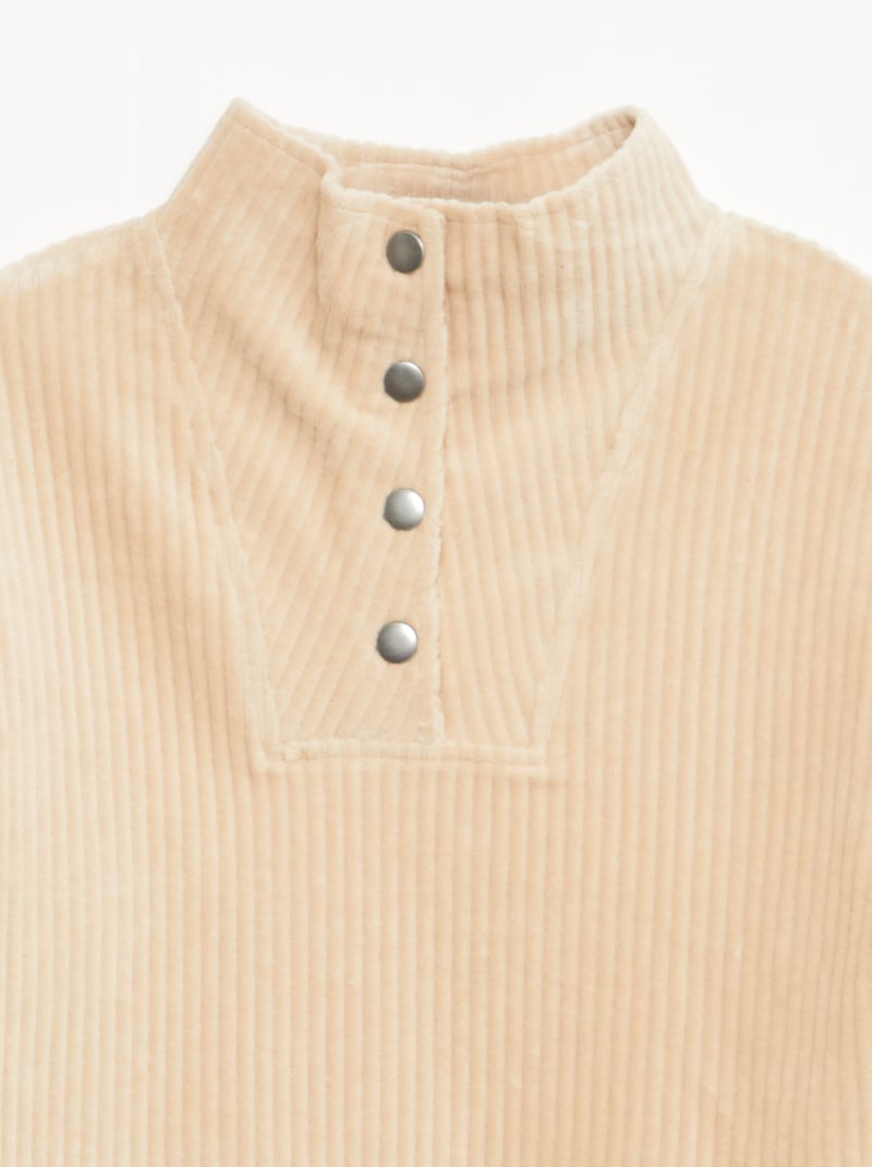 Sweat en velours côtelé avec col camionneur Beige - Kiabi