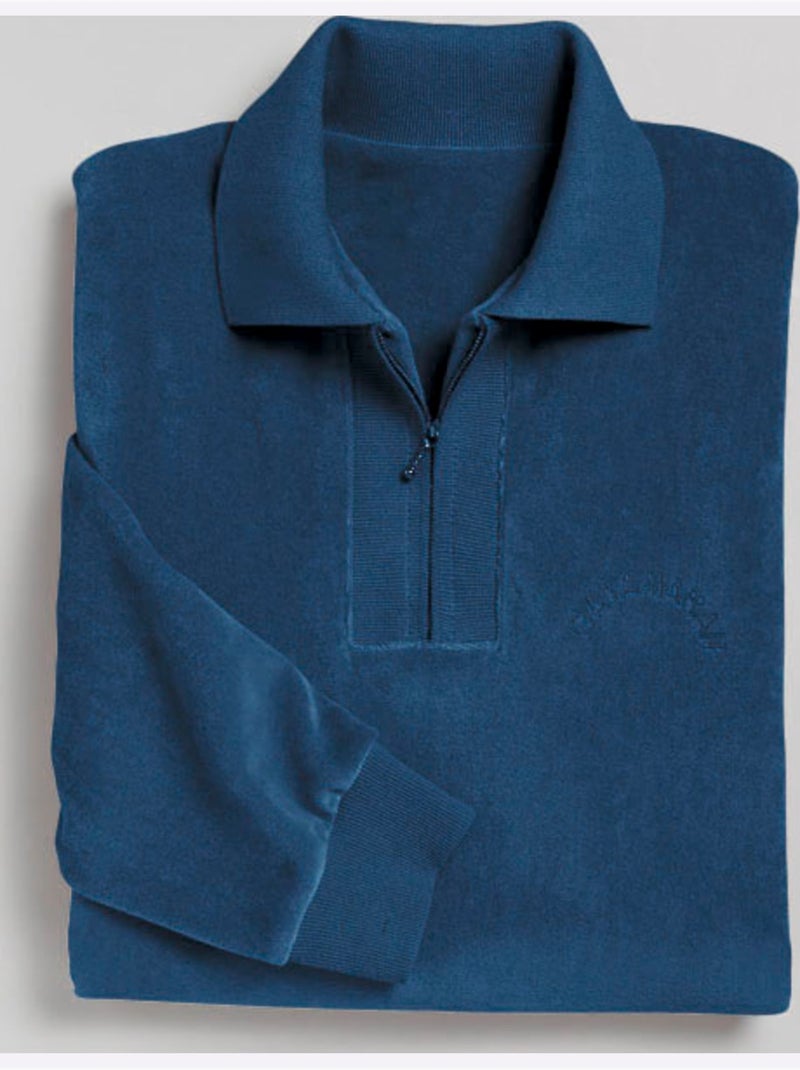 Sweat en velours ras qualité velours ras doux - taille standard - witt Bleu jean - Kiabi
