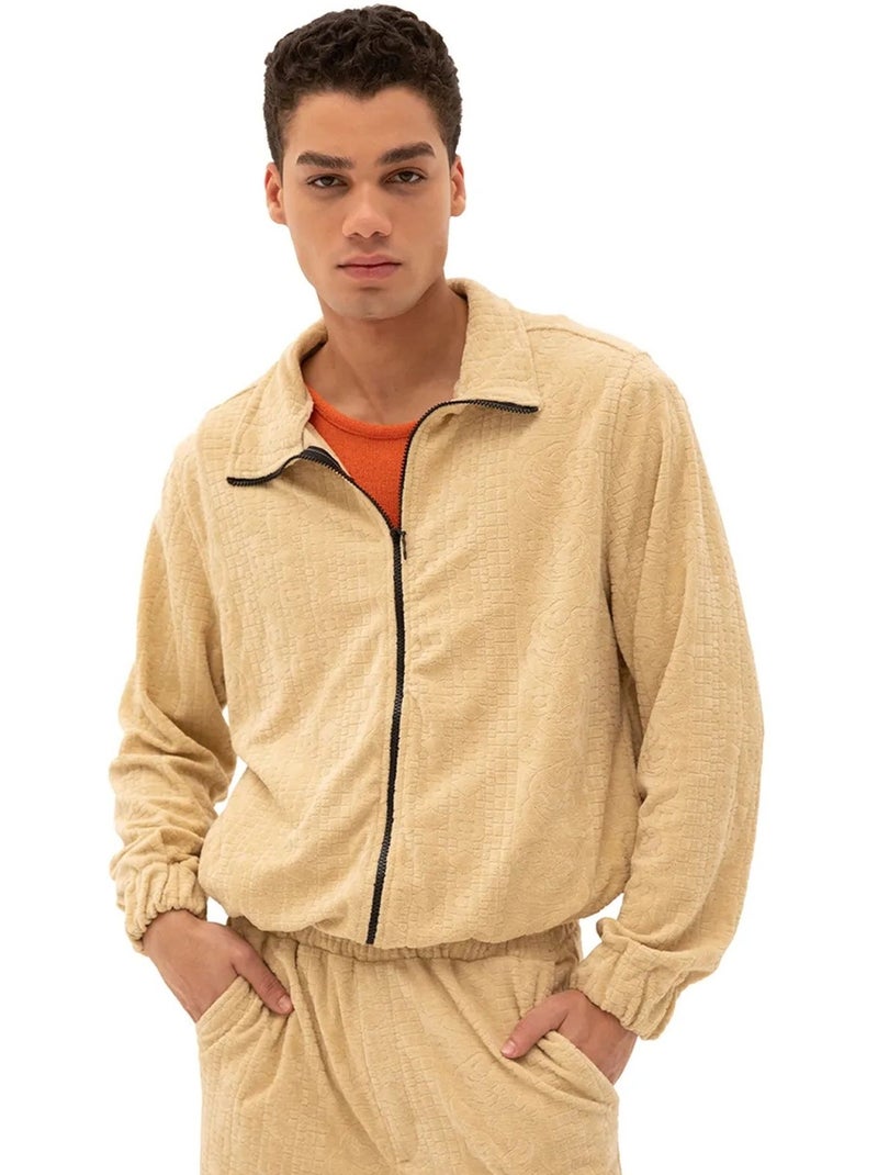 Sweat en velours zippé pour homme giesto Beige argile - Kiabi